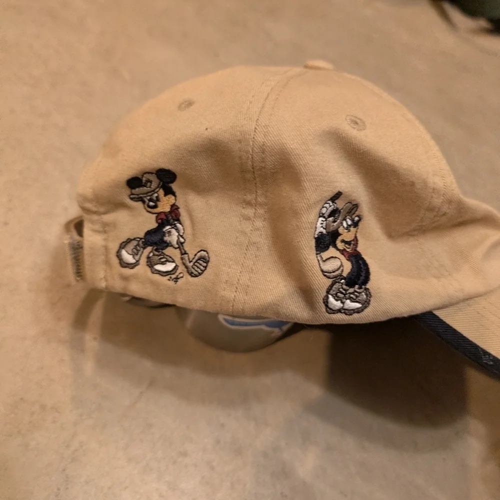 VTG Mickey Golf Strapback Hat Tan Embroidery